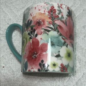 Beautiful Journey Lang by Design Floral Ceramic Mug with Teal Handle